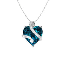Load image into Gallery viewer, Diamondere Natural and Certified Heart Cut London Blue Topaz and Diamond Wrap Heart Petite Necklace in 14k White Gold | 1.68 Carat Pendant with Chain
