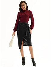 Load image into Gallery viewer, LIUMILAC Women Boho Wrap Front Tie Knot Skirt Stretchy High Waist Solid Pencil Skirt Gray
