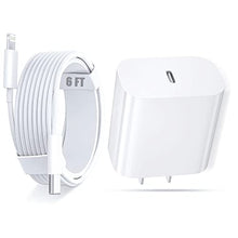 Load image into Gallery viewer, iPhone Fast Charger, 20W PD Fast Charger Type C Power Wall Charger Block with【Apple MFi Certified】 6FT USB C to Lightning Cable Compatible iPhone 12/12 Mini/12 Pro Max/11 Pro/Xs/XR/iPad AirPods Pro
