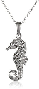 Sterling Silver Seahorse Pendant Necklace Made with Swarovski Crystal (18")