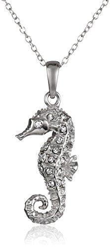 Sterling Silver Seahorse Pendant Necklace Made with Swarovski Crystal (18