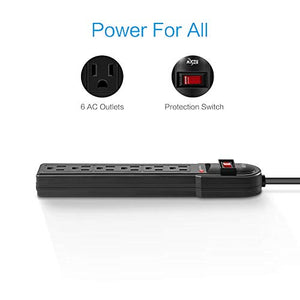 KMC 6-Outlet Surge Protector Power Strip 2-Pack, 900 Joule, 4-Foot Cord, Overload Protection, Black