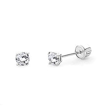 Load image into Gallery viewer, 14k White Gold 2mm Round Solitaire Basket Set Stud Earrings with Screw Back
