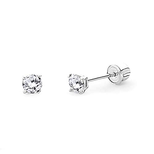 14k White Gold 2mm Round Solitaire Basket Set Stud Earrings with Screw Back