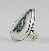 Load image into Gallery viewer, Solar Moss Agate Pear Sterling Silver Adjustable Size Ring

