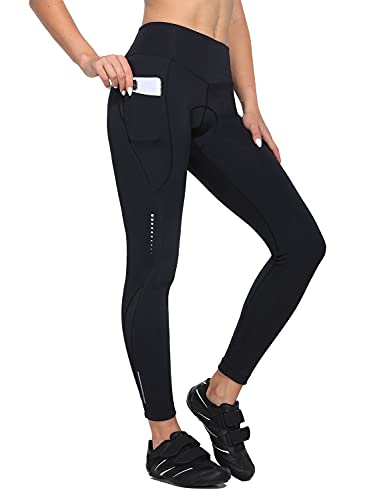 BALEAF Women's Cycling Pants 4D Padded Bike Pants Compression Leggings Warm Biking Tights Bicycle Biker Riding Pockets Black S