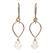 Load image into Gallery viewer, Rainbow Moonstone Earrings Lotus Loop 14/20 Rose Gold-Filled June Birthstone

