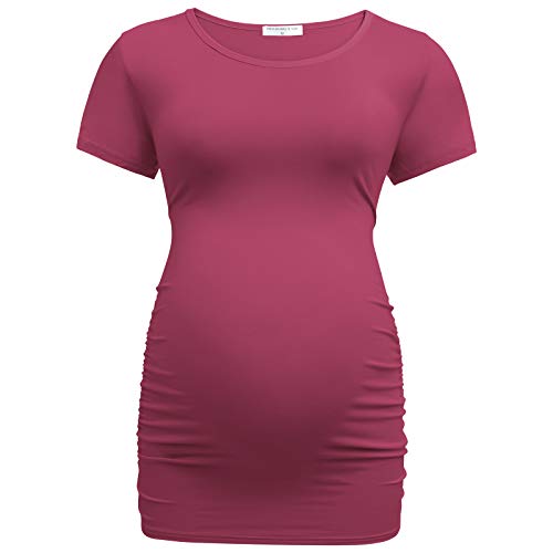 Load image into Gallery viewer, Bearsland Womens Maternity Tshirt 3 Packs Classic Side Ruched Tee Top Mama Pregnancy Clothes,Lakeblue+gyrstripe+Russetred,L