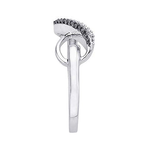 KATARINA Two Row Infinity Black and White Diamond Ring in Sterling Silver (1/20 cttw, I-J, SI) (Size-5.5)