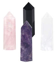 Load image into Gallery viewer, Luckeeper Healing Crystal Wands,2" Amethyst Crystal, Rose Quartz,Clear Quartz and Black Obsidian，6 Faceted Reiki Chakra Stones 4 pcs
