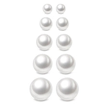 Load image into Gallery viewer, Charisma 3-7mm Composite Pearl Earrings Round Ball Pearls Stud Earrings Hypoallergenic 5 Pairs Mixed Sizes Imitation Pearl Earrings Set for Girls Women
