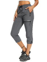 Load image into Gallery viewer, Women's Cargo Hiking Pants Lightweight Quick Dry Capri Pants Athletic Workout Casual Outdoor UPF 50+ Zipper Pockets Gray L
