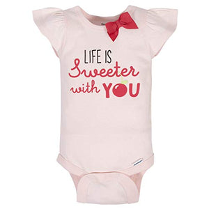Gerber Baby Girls 4-Pack Short Sleeve Onesies Bodysuits, Pink Cherry, 0-3 Months