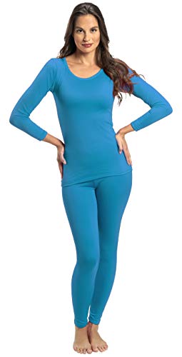 Rocky Thermal Underwear for Women Fleece Lined Thermals Women's Base Layer Long John Set (Teal - Midweight - Small)