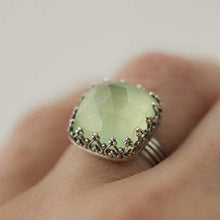Load image into Gallery viewer, Wenbin Vintage Green Moonstone Princess Diamond Ring Prehnite Gems Wedding Engagement Women Ring 925 Silver Jewelry Size 6-10 (Size 9)
