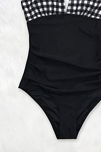 Load image into Gallery viewer, CUPSHE Women's One Piece Swimsuit V Neck Tummy Control Cross Back Vintage Swimwear Bathing Suits White Stripe Floral M