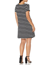 Load image into Gallery viewer, Amazon Essentials Women's Short-Sleeve Scoop Neck Swing Dress, Black, French Stripe, Large
