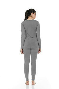 Thermajane Women's Ultra Soft Thermal Underwear Long Johns Set with Fleece Lined (Large, Grey)