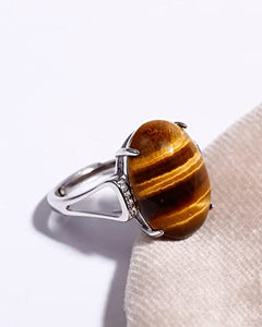 Jewever 925 Sterling Silver Rings for Women Men Genuine Tiger Eye Stone Anxiety Ring Open Adjustable Unisex Jewelry (7-10#)