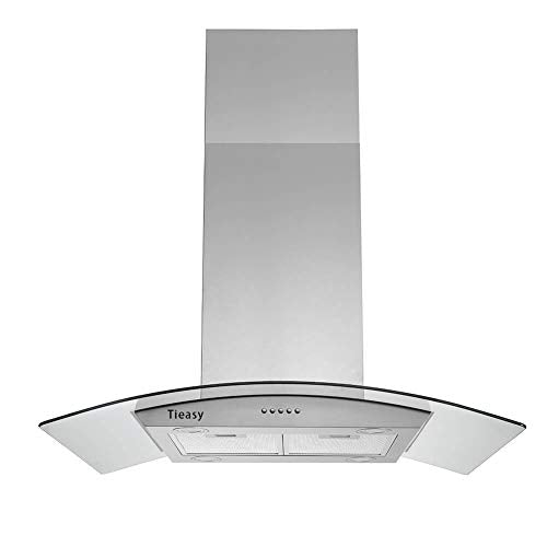 36 inch Island Range Hood 700 CFM Ceiling Mount Hood Stainless Steel Stove Vent Hood with Tempered Glass, Push Button Controls, Mesh Filters