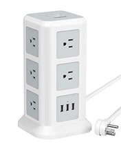 Load image into Gallery viewer, TESSAN Surge Protector Power Strip Tower, Flat Plug Desktop Charging Station with 11 Wide-Spaced Outlets and 3 USB Charger, 15A/ 6.5ft Extension Cord for Home, Office, Dorm Essential
