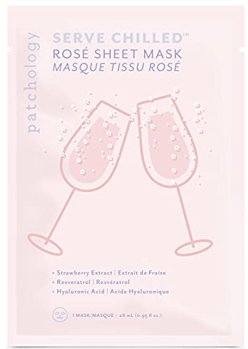 Patchology Serve Chilled Rosé Facial Sheet Mask with Hyaluronic Acid - Men and Women Face Masks Skincare Sheet for Moisturizing and Hydrating Skin - Best Face Sheets Moisturizer (1 Count)
