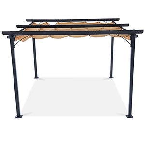 ABCCANOPY 10 x 10 Steel Retractable Pergola Gazebo, Weather-Resistant Rip-Lock Canopy for Your Patio Garden Yard, Khaki