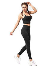 Load image into Gallery viewer, FAHZON Longline Sleeveless Sports Bra Seamless Workout Running Shirts Yoga Tank Top Camisole with Built Shelf Bra for Women Black
