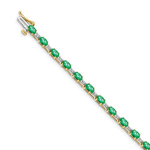 14k Yellow Gold Diamond Green Emerald Bracelet 7 Inch Gemstone Bm Fine Jewelry For Women Gifts For Her