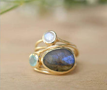 Load image into Gallery viewer, Finemall Unique 14K Gold Moonstone Aqua Blue Shell Ring Wedding Jewelry Gifts Size 6-10 (US 6)
