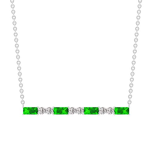 0.61 CT Baguette Emerald Certified Diamond Bar Charm Pendant, Women Stacking May Birthstone Vintage Necklaces, Gold Engraved Bridal Layering Necklaces 10K Yellow Gold With Chain