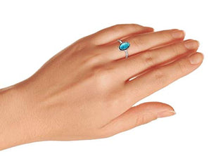 Boho Fashion Delicate Simple Bezel Set Oval Cabochon Stabilized Blue Turquoise Ring For Women Teen 1MM Thin Band 925 Sterling Silver