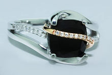 Load image into Gallery viewer, Heartland By Beverley Mitchell 10K Rose Gold with .925 Sterling Silver Cushion Cut Black Onyx &amp; Diamond Accented Faux Bypass Statement Ring (H-I Color, I2-I3 Clarity) - Size 7
