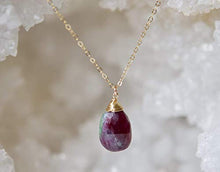 Load image into Gallery viewer, Ruby Zoisite Teardrop Gemstone Gold Filled Necklace - 18&quot; Length
