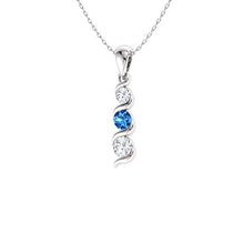 Load image into Gallery viewer, Diamondere Natural and Certified Blue Topaz and Diamond Three Stone Petite Necklace in 14k White Gold | 0.22 Carat Pendant with Chain
