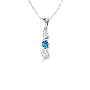 Diamondere Natural and Certified Blue Topaz and Diamond Three Stone Petite Necklace in 14k White Gold | 0.22 Carat Pendant with Chain