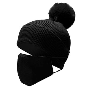 BCDlily Womens Winter Windproof Beanie Hat Warm Knitted Skull Cap with Faux Fur Pom for Cycling Skiing (Black)