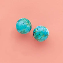 Load image into Gallery viewer, Ross-Simons Turquoise Bead Stud Earrings in 14kt Yellow Gold For Women
