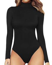 Load image into Gallery viewer, MANGOPOP Women&#39;s Mock Turtle Neck Long Sleeve Tops Bodysuit Jumpsuit (A Long Sleeve Black, Medium)
