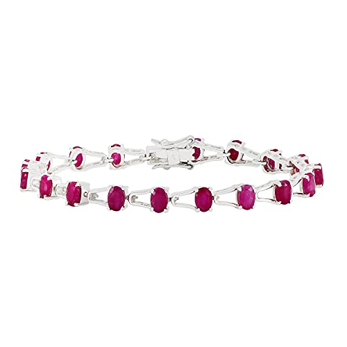 925 Sterling Silver Ruby Tennis Bracelet Oval Shape Gemstone Bracelet For Women Mom Wife Her