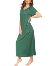Load image into Gallery viewer, Ekouaer Long Nightgown,Women’s Loungewear Short Sleeve Sleepwear Full Length Sleep Shirt with Pockets Dark Green

