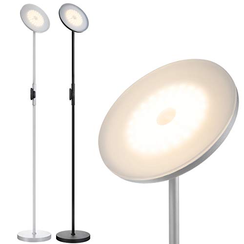 2PCS, 1Silvery Grey+1Black, JOOFO Floor Lamp,30W/2400LM Sky LED Modern Torchiere 3 Color Temperatures Super Bright Floor Lamps-Tall Standing Pole Light with Remote & Touch Control