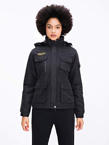 Women's Mountain Waterproof Ski Jacket Windproof Rain Snowboarding Jackets Winter Fleece Warm Snow Hooded Coat (Black, XL)