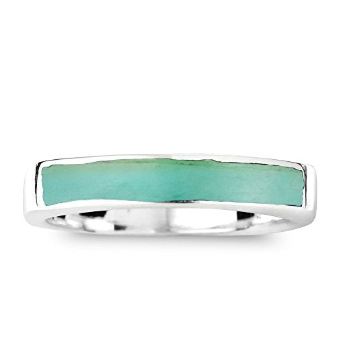 AeraVida Rectangular Bar Reconstructed Green Turquoise Stone Inlay Sterling Silver Ring (9)