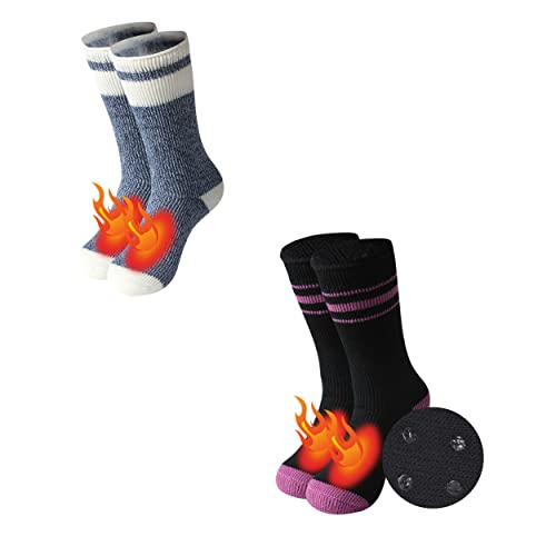 Hissox 2Pack Fleece Lined Thick Cold Weather Women Insulated Thermal Socks & Mens Womens Warm Fur Lined Thick Slipper Gripper Socks