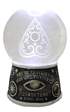 Load image into Gallery viewer, Ebros Wicca Sacred Moon Ouija Spirit Trance Board Evil Eye Pedestal Figurine with Blue and White LED Scrying Glass Gazing Ball Orb Fused with Scroll Lace Planchette Symbol
