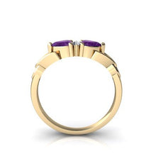 Load image into Gallery viewer, 14kt Yellow Gold Amethyst and Diamond 5mm Heart Celtic Trinity Knot Ring - Size 7.5
