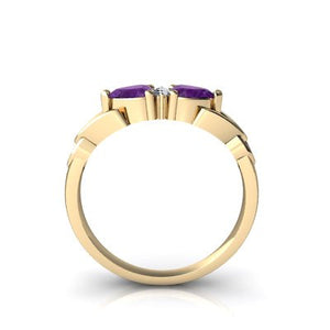 14kt Yellow Gold Amethyst and Diamond 5mm Heart Celtic Trinity Knot Ring - Size 7.5