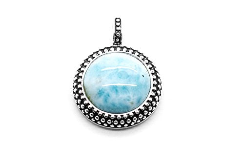 AZIEL Sterling Silver Natural Larimar Round Pendant Necklace,18