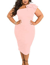 Load image into Gallery viewer, Mokoru Women's Sexy Ruffle One Shoulder Sleeveless Bodycon Party Club Midi Dress, Small, Nude Pink
